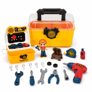 Jucărie Set Unelte Casă pentru Copii în Cutie Portabilă, Accesorii Atelier și Reparații, 35 Piese, Multicolor