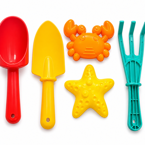 Set Jucării pentru Plajă din Plastic cu Lopățică, Greblă, Forme Nisip și Cupă