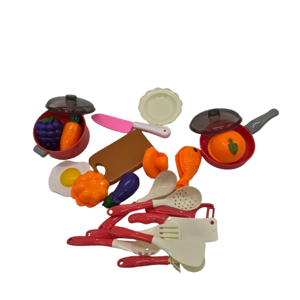 Set Jucărie Bucătărie pentru Copii, cu Oale, Tigăi, Ustensile, Legume și Alimente de Jucărie, Accesorii pentru Gătit și Jocuri de Rol
