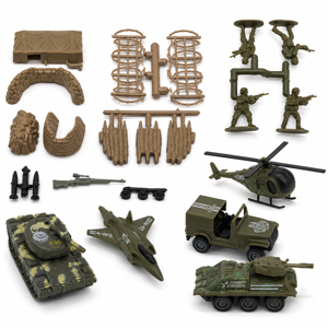 Jucărie Set Militar cu Soldăței, Vehicule de Luptă și Fortificații, Set de Joacă cu Accesorii pentru Copii
