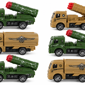 Set 6 Vehicule Militare de Jucărie, Camioane cu Lansatoare de Rachete și Cisterne Militare, Modele Camuflaj Verde și Bej, pentru Copii
