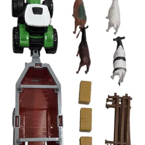 Jucărie Set Tractor cu Remorcă, Figurine Animale și Accesorii pentru Fermă