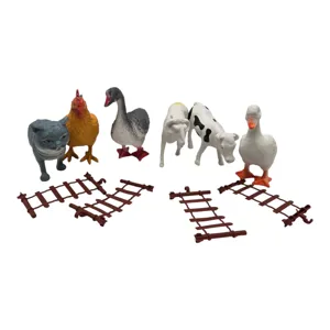Jucărie Set Fermă cu Gard și 6 Figurine Animale și Păsări, Set de Joacă pentru Copii