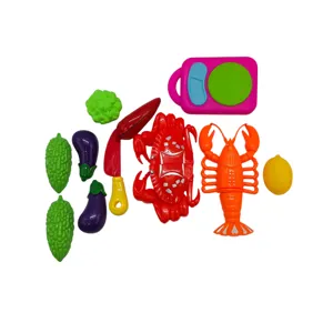 Jucărie Set de Tăiat Fructe de Mare și Pește pentru Copii cu Alimente și Accesorii de Bucătărie pentru Joacă