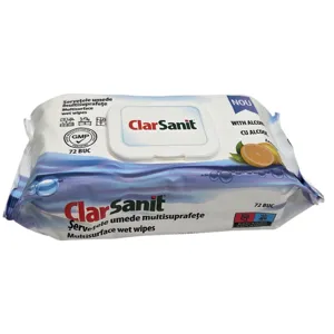 Șervețele Umede Multisuprafețe ClarSanit Lemon cu Alcool, pentru Curățare, Set 72 Bucăți