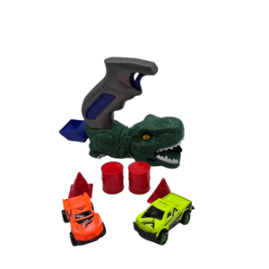 Joc cu Lansator Dinozaur și 2 Mașinuțe de Curse, Set cu Obstacole și Accesorii, Jucărie Interactivă pentru Copii