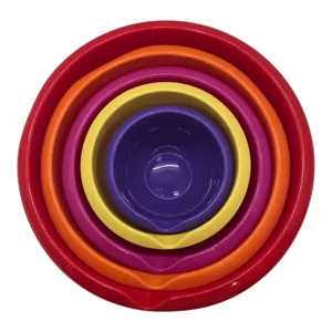 Set 5 Boluri din Plastic Plast-A, Dimensiuni 14/18/23/27/32 cm, Culori Diverse, pentru Prepararea, Amestecarea și Servirea Alimentelor