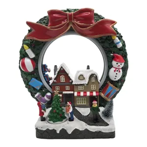Decorațiune de Crăciun cu Scenă de Iarnă, Căsuțe, Coroniță și Figurine