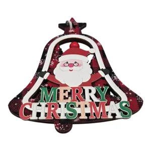 Decorațiune de Crăciun din Lemn pentru Brad, Model Clopoțel cu Moș Crăciun, Merry Christmas