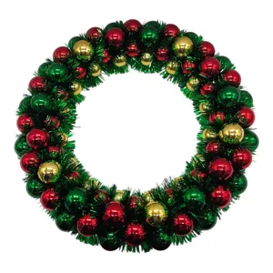 Coroniță Decorativă de Crăciun 54 cm cu Globuri Roșii, Verzi și Aurii, Ornament Festiv pentru Ușă