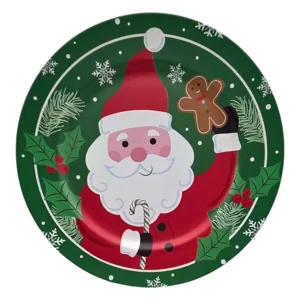 Farfurie Decorativă de Crăciun cu Moș Crăciun, Verde și Roșu, Design Festiv, 33 cm