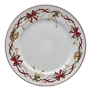 Farfurie Decorativă de Crăciun cu Fundițe și Clopoței, Design Festiv, 33 cm