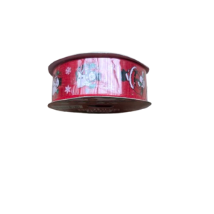 Panglică Decorativă de Crăciun, Model cu Om de Zăpadă, Brazi și Fulgi de Nea, Roșie, 2,5 cm x 270 cm