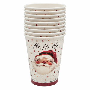 Set 10 Pahare de Unică Folosință cu Tematică de Crăciun, 250 ml, pentru Petreceri și Mese Festive