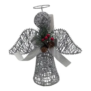 Decorațiune Luminoasă de Crăciun Îngeraș 30 cm, Ornament Festiv Argintiu pentru Interior