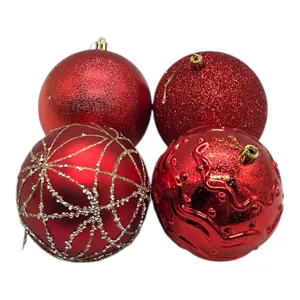 Set 4 Globuri Decorative de Crăciun pentru Brad, Diametru 10 cm