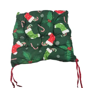 Pernuță pentru Scaun cu Tematică de Crăciun, 40 x 40 cm, Verde cu Imprimeu Festiv, cu Șnururi de Prindere