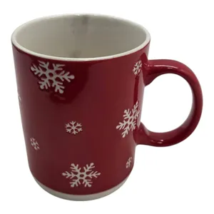 Cană ceramică de Crăciun cu fulgi de zăpadă, 400 ml, roșu-alb