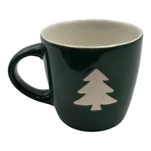 Cană ceramică de Crăciun cu model brad, 370 ml, verde
