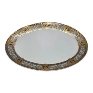 Platou Oval Versace Home Class, Model Elegant cu Ornamente Aurii și Albastre