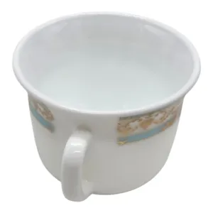 Ceașcă din Porțelan HOME CLASS 210 ml, Model Elegant Alb cu Decor Auriu și Albastru, pentru Cafea, Ceai și Cappuccino