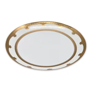 Farfurie Întinsă din Porțelan HOME CLASS 9.5 Inch, Model Elegant Alb cu Decor Auriu, pentru Servirea Preparatelor și Mese Festive