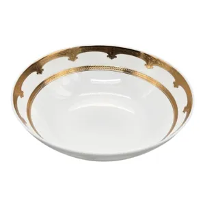 Farfurie Adâncă din Porțelan HOME CLASS 8 Inch, Model Elegant Alb cu Decor Auriu, pentru Supă, Ciorbă și Paste