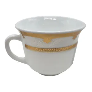 Ceașcă Home Class 210 ml, Alb cu Decor Auriu Galben, Design Elegant