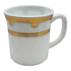 Cană Home Class 250 ml, Alb cu Decor Auriu Galben, Design Elegant
