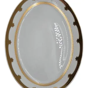 Platou Oval Home Class 13", Alb cu Decor Auriu Galben, Design Elegant pentru Servire