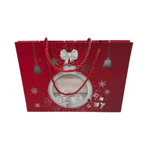 Pungă Cadou cu Tematică de Crăciun, 18 x 24 x 10 cm, Model Decorativ Festiv, Ideală pentru Ambalarea și Oferirea Cadourilor de Sărbători