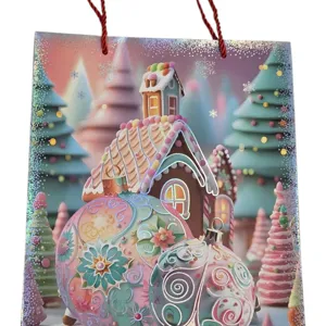 Pungă de Cadou de Crăciun cu Mânere, Model Tematic Festiv, 26 x 32 x 10 cm