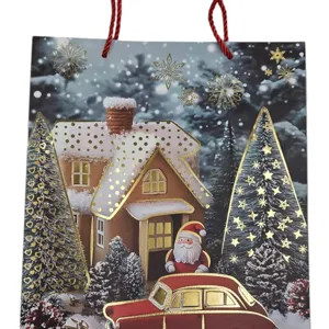 Pungă de Cadou de Crăciun cu Mânere, Design Festiv pentru Cadouri, 26 x 32 x 10 cm