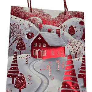 Pungă de Cadou de Crăciun cu Mânere, Model Festiv pentru Cadouri, 26 x 32 x 10 cm