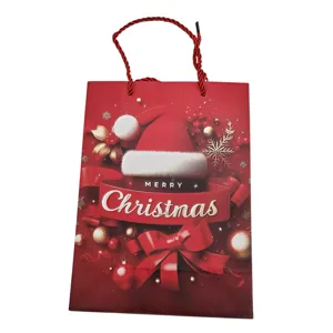 Pungă de Cadou cu Tematică de Crăciun 18 × 24 × 8,5 cm, Model Festiv pentru Ambalarea Cadourilor