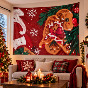 Decor de Perete cu Tematică de Crăciun, 150 x 220 cm, Decorațiune Festivă pentru Living și Casă