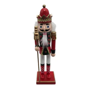 Figurină Decorativă de Crăciun 30 cm, Spărgător de Nuci Rege cu Coroană și Sceptru, Roșu și Auriu