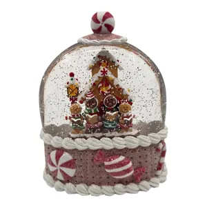 Glob Decorativ Muzical de Crăciun cu Căsuță din Turtă Dulce, Lumini și Alimentare USB, 12,4 x 8 x 24 cm