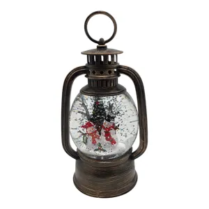 Felinar Decorativ de Crăciun cu Scene de Iarnă, Lumini LED și Alimentare USB, 8 x 8 x 20 cm