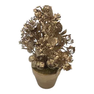 Ghiveci Decorativ cu Plante Artificiale Aurii, Aranjament Floral Elegant pentru Casă, Birou și Decorațiuni Interioare