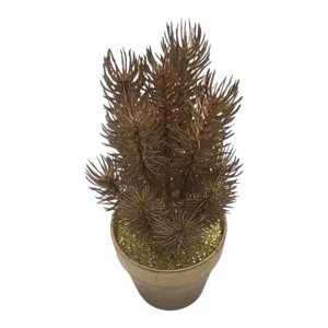 Ghiveci Decorativ cu Plante Artificiale Aurii, Aranjament Floral Elegant cu Finisaj Metalizat, pentru Casă, Birou și Decorațiuni Interioare