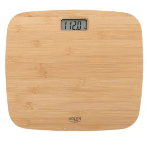 Cântar de baie ADLER AD 8173 – platformă din bambus natural, capacitate 150 kg, precizie 100 g, afișaj LCD, funcție auto ON/OFF, indicator baterie descărcată