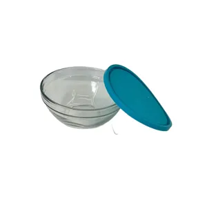 Bol din sticlă yena cu capac albastru, formă rotundă, 750 ml – ideal pentru frigider, transport și servire