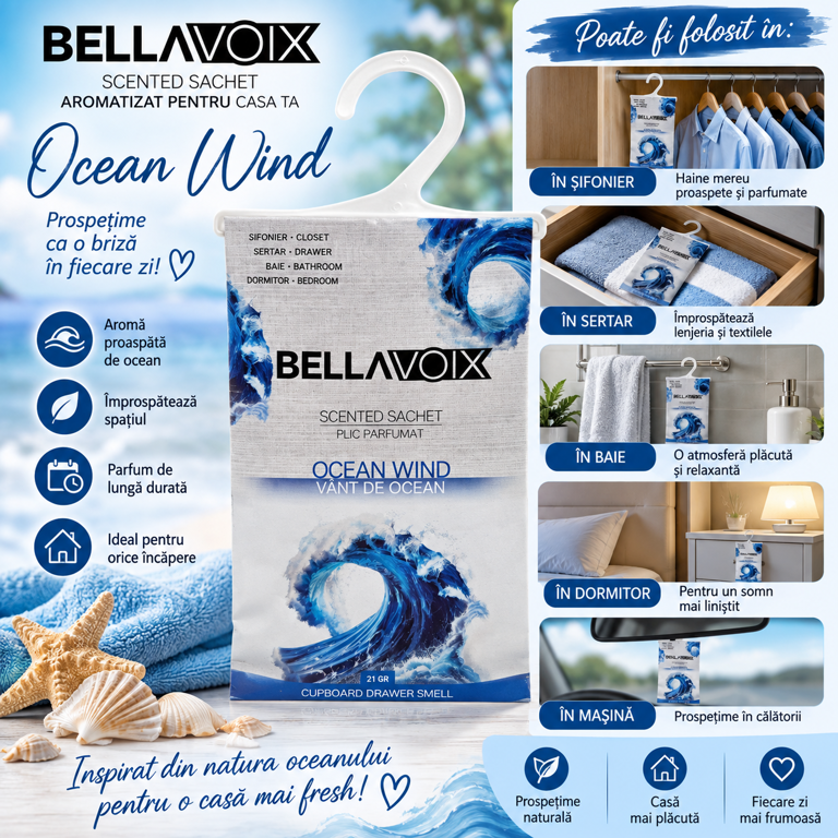 Plic Parfumat pentru Șifonier Bellavoix, Aromă Ocean, 21 g