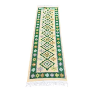 Covor țesut rustic 60 × 200 cm Belma, model tradițional, franjuri decorative, calitate lux