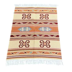 Covor țesut rustic 80 × 100 cm Belma, model tradițional, franjuri decorative, calitate lux