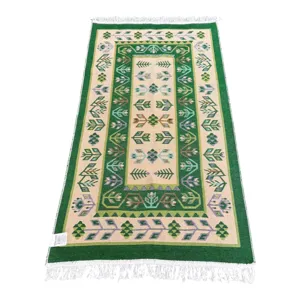 Covor țesut rustic 80 × 150 cm Belma, model tradițional geometric, franjuri decorative, calitate lux