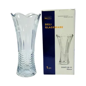 Vază din Sticlă DELISOGA 330ML 90 mm, Deli Glassware, Model Texturat cu Margine Ondulată