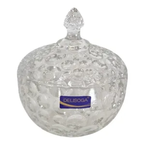 BOMBONIERĂ DIN STICLĂ CU CAPAC TIP BULE DELISOGA 120 MM PENTRU BOMBOANE