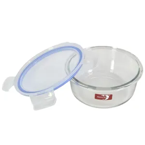 Caserolă Rotundă din Sticlă 630 ml GreenApple Delisoga cu Capac Etanș și Închidere în Cleme pentru Depozitare Alimente